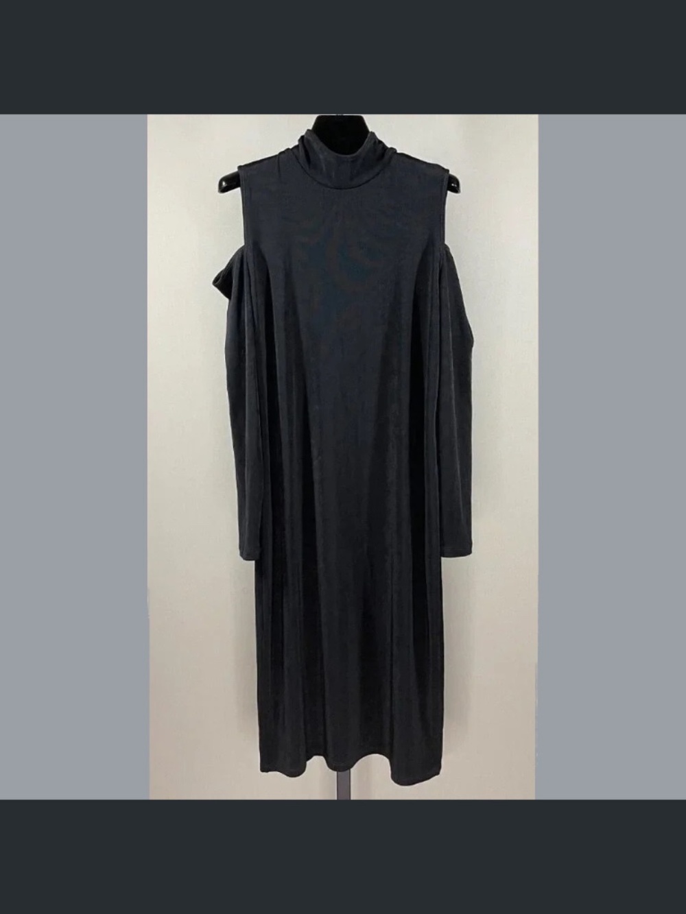 NEW Chicos Dress Womens Medium black sheath travelers open shoulder